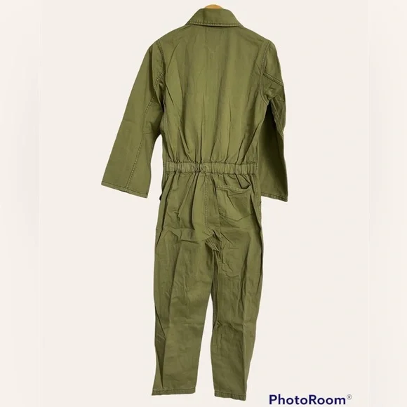 Sandrine Rose FREE PEOPLE Tre’s Cool Army Green Khaki Deep Front Zip Jumpsuit M - Picture 6 of 6